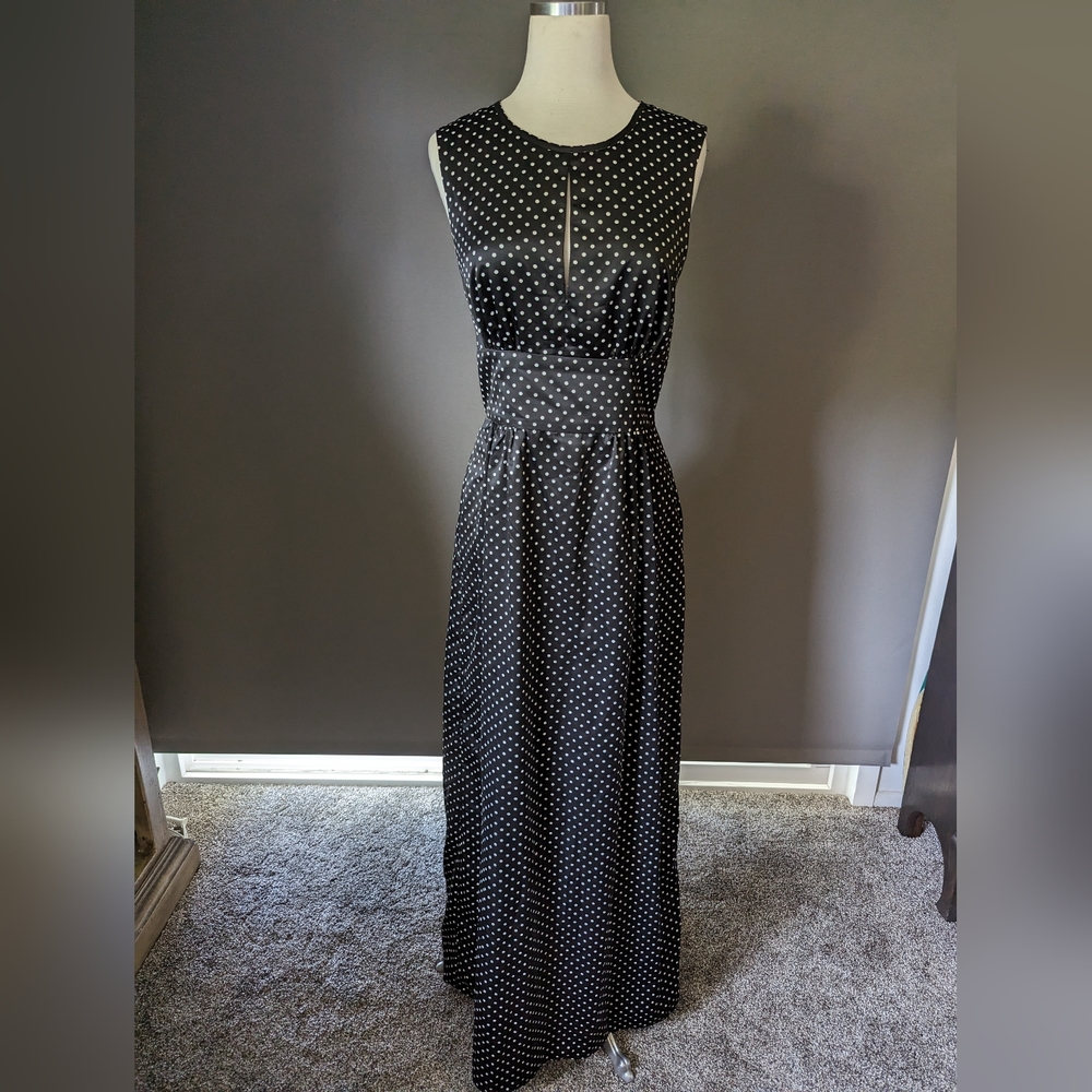 Kate Young, Polka Dot, open back & ruffle, maxi evening gown (sz 8 )